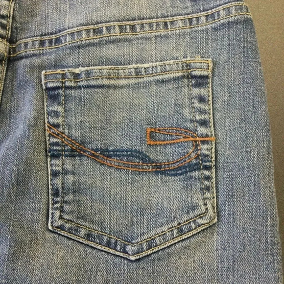 VTG Vanilla Star Womens 7 Denim Mini Skirt Blue Pockets Raw Frayed Hem Stretch - Picture 3 of 10